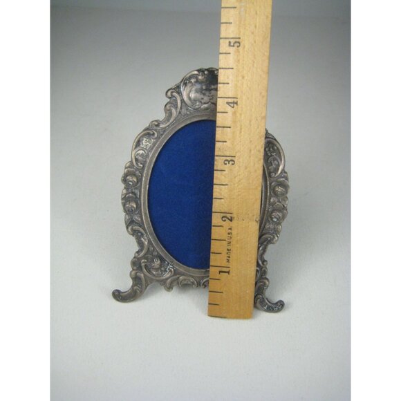 Antique Silver 800 Ornate Oval Picture Frame Blue Velvet Table Top Easel 1920s - Picture 3 of 14